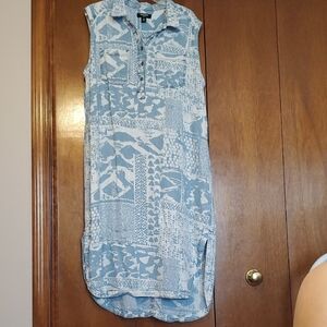Nine West Blue Patterned Sleeveless Jean Dress